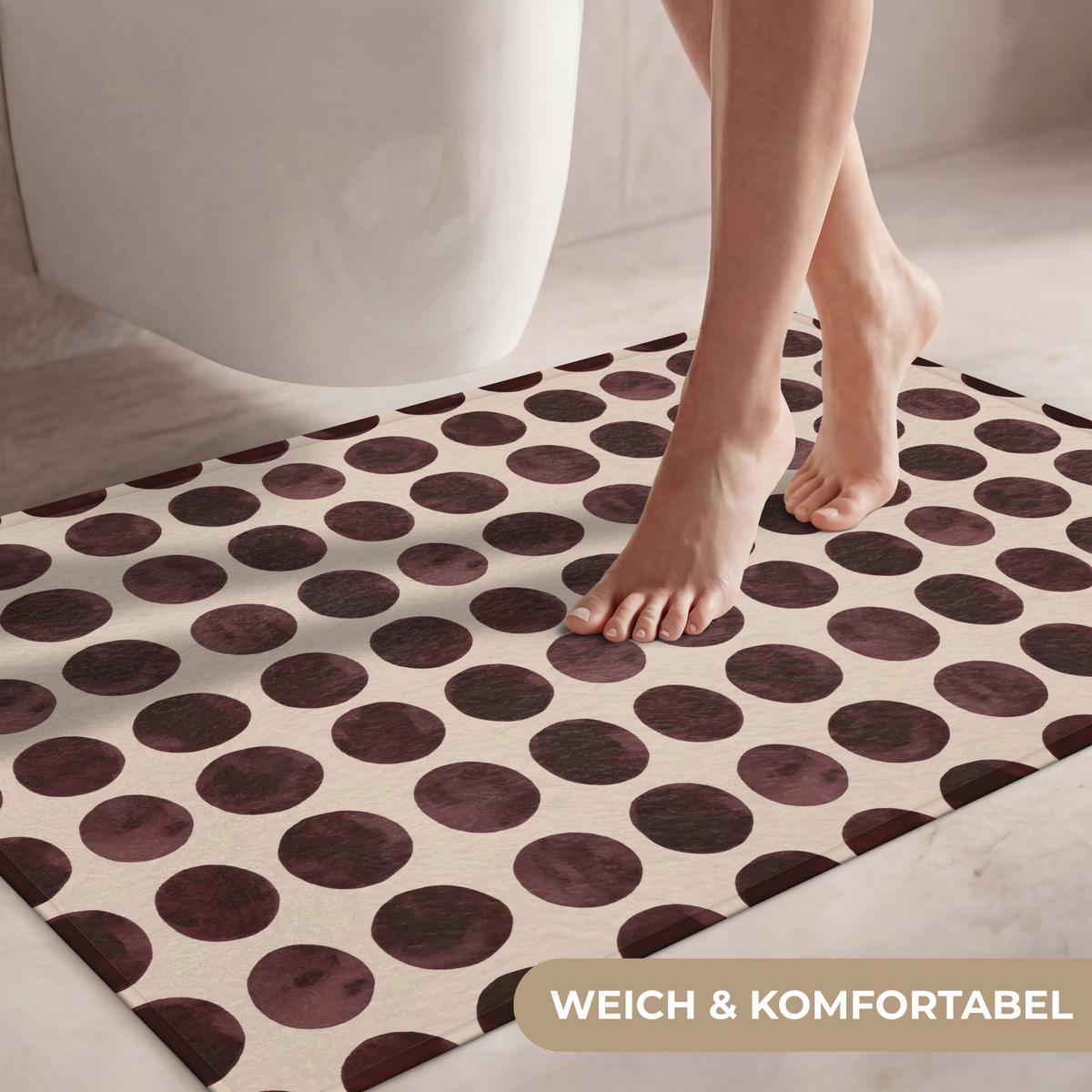 WC-VORLEGER Polka dots - Muster - Braun Toilettenteppich 90x60 cm - Bordeaux, Textil (90/1cm) - OnlyWow