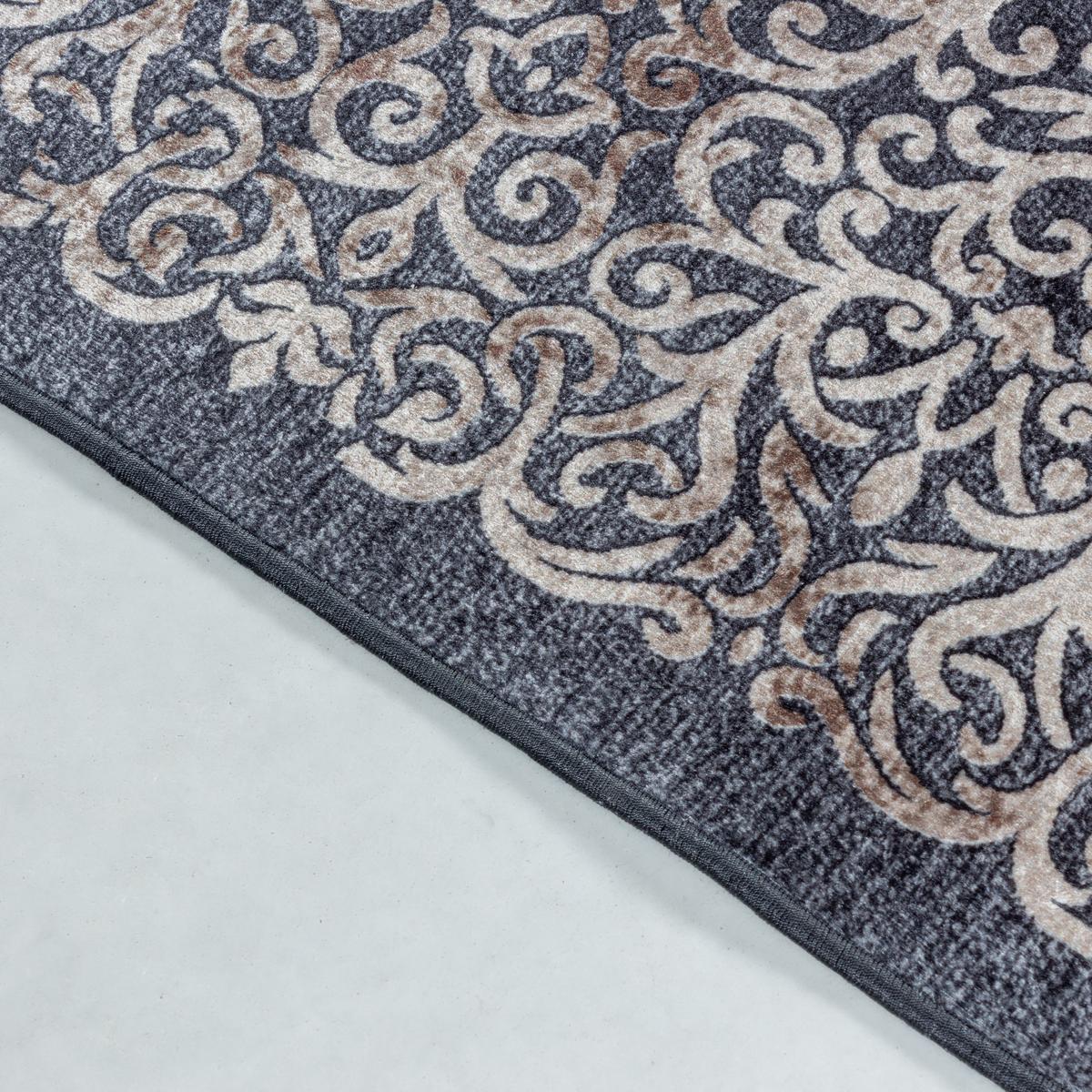 TEPPICH Flachgewebe Waschbar PIZOL in Schwarz, mit Barock-Motiv, 80 x 250 cm - Schwarz, Textil (250/80cm) - KADIMA DESIGN
