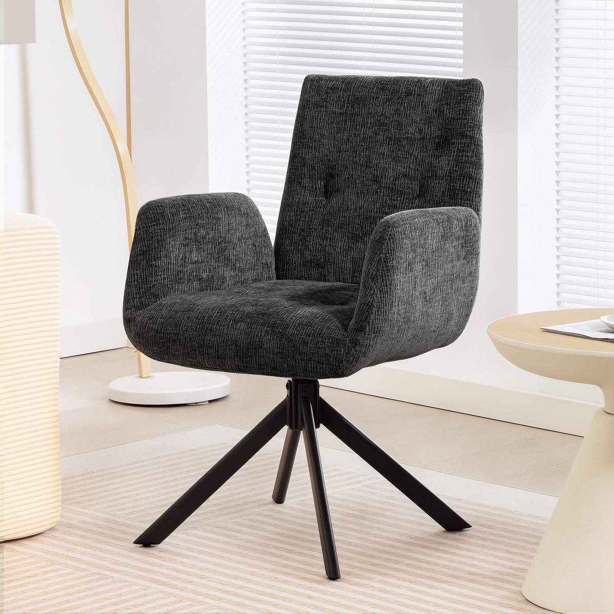 SESSEL Drehbar Loungesessel mit Armlehne Wolle-Leinenoptik Schwarz - Schwarz, Textil/Metall (61/88/60cm) - HOMCOM