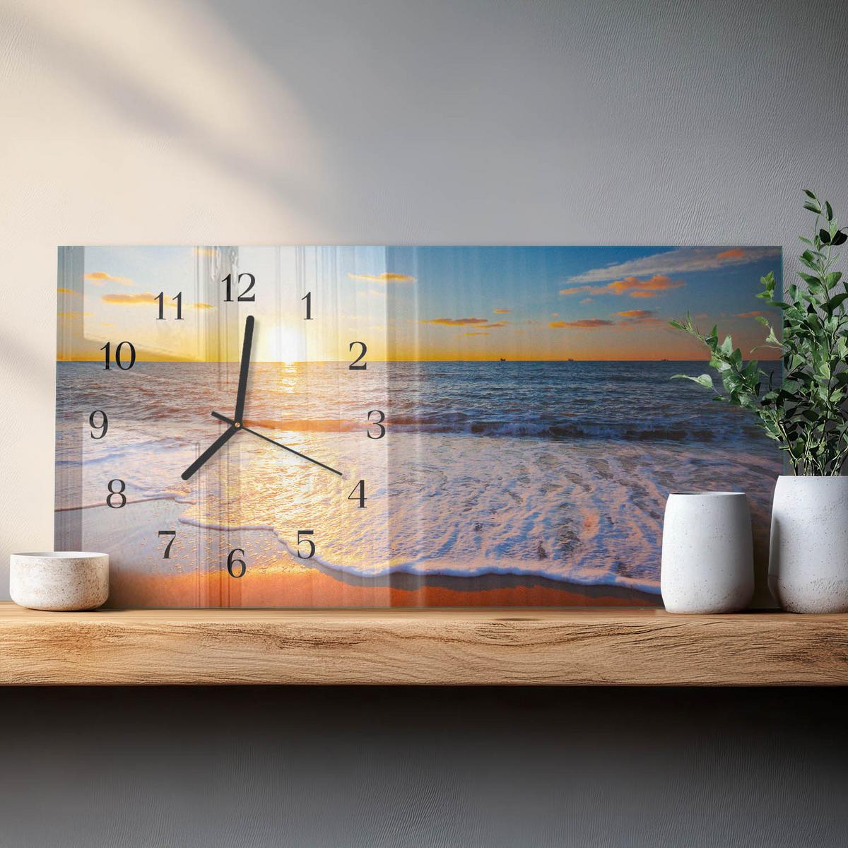 WANDUHR aus Glas 60x30 cm - Sonnenuntergang - Blau, Glas (60/30/0.4cm) - TULUP