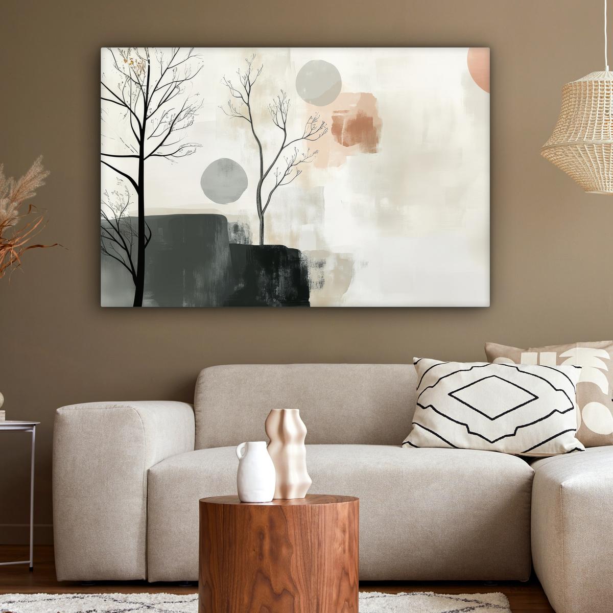 LEINWANDBILD Wabi sabi - Beige - Pflanze Wohnzimmer Groß 120x80 cm - Sandfarben, Textil (120/80cm) - MuchoWow