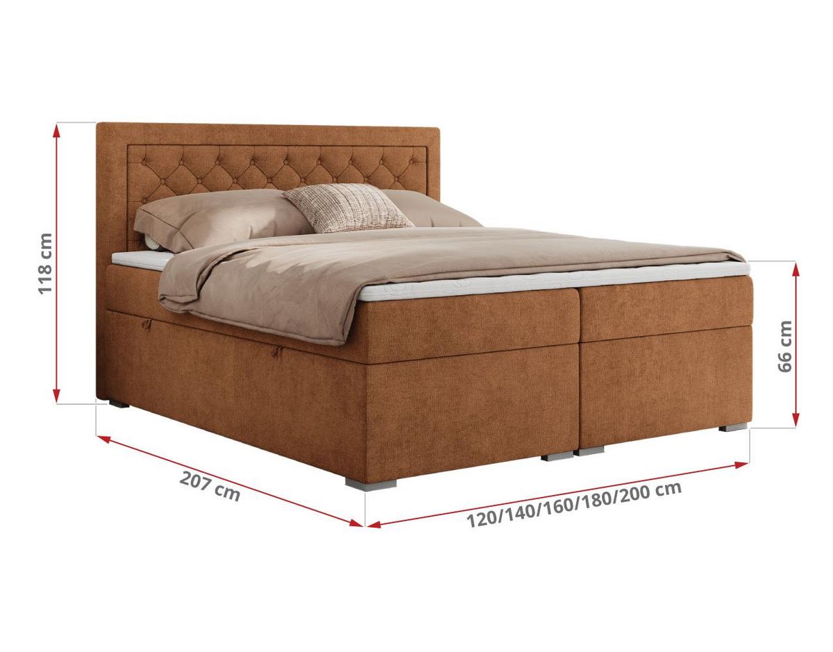 BOXBETT JASIR 140/200 - Orange Strukture - H3 - Orange, Holz/Textil (140/200cm) - MKS