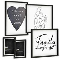 BILDER SET 5er Set - 50x50 cm & 20x30 cm & 40x60 cm Schwarzer Rahmen - Definitionen der Liebe in Familienzeichnungen - Schwarz, Kunststoff (40/60cm) - TULUP