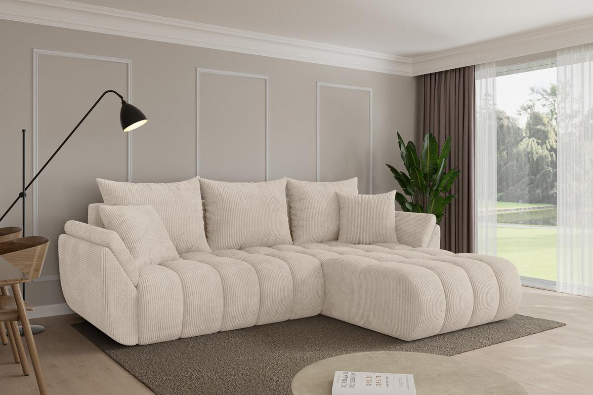 ECKSOFA mit Schlaffunktion Ottomane Rechts TOKO-L-v1 277x194x86 Beige Cord - Beige/Schwarz, Holzwerkstoff/Kunststoff (277/194cm) - ALTDECOR