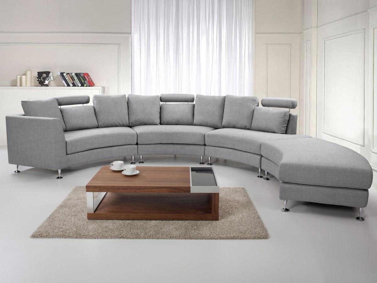 7-SITZER-SOFA mit Ottomane Polyester Grau Rotunde - Grau, Textil (448/76/236cm) - Beliani