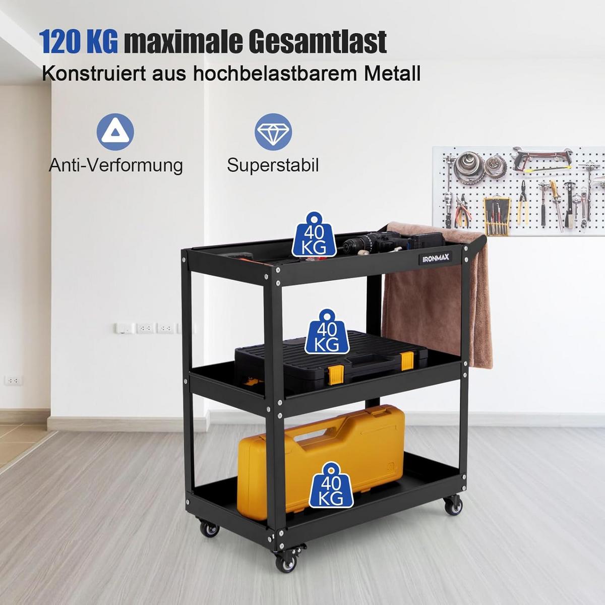 WERKSTATT-ROLLWAGEN Schwarz - Schwarz, Metall (73/75/36cm) - COSTWAY