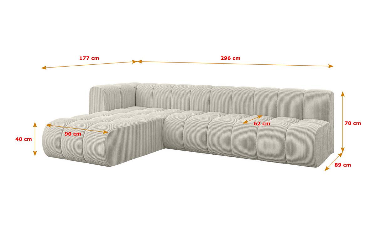 ECKSOFA modulares Sofa Darnel-L2 - 296x177x70 cm Creme - Hellgrau/Creme, Holzwerkstoff/Textil (296/177cm) - ALTDECOR