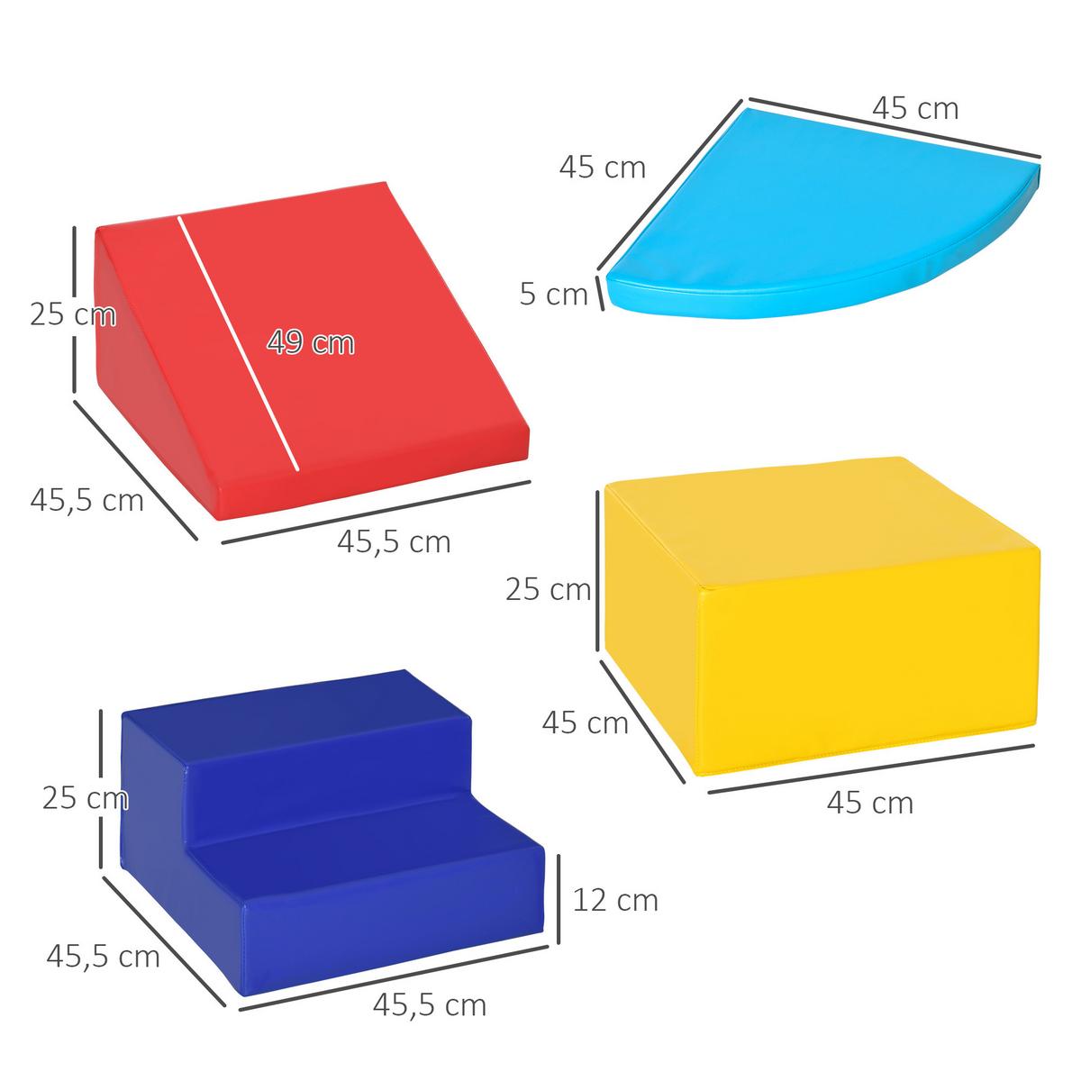 SOFTBAUSTEINE 4 TLG Schaumstoffbausteine Riesenbausteine Kunstleder mehrfarbig - Blau/Rot, Kunststoff (45/25/45cm) - HOMCOM