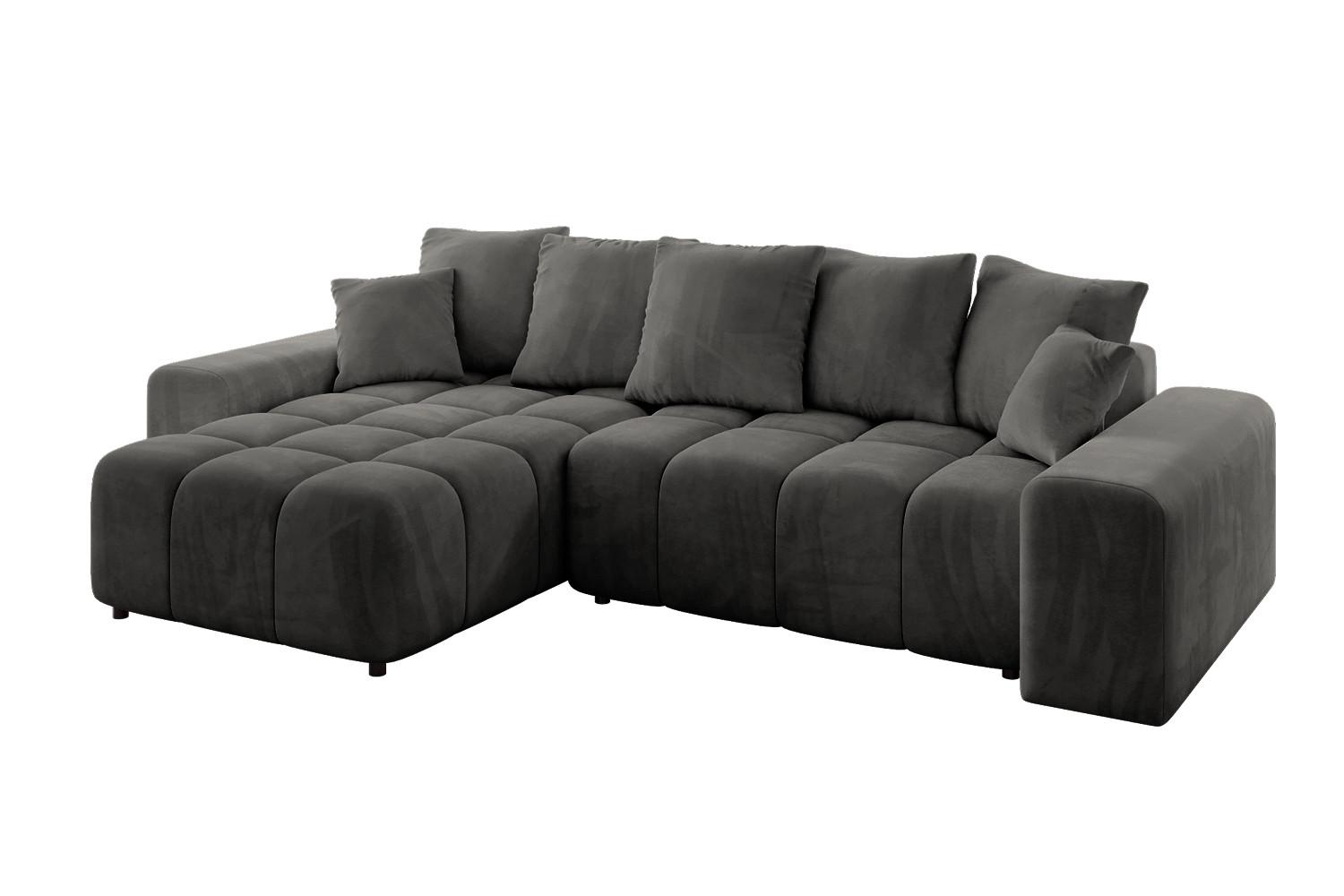 ECKSOFA Ottomane links ENIL-L 297x189x68 Dunkelgrau Velours - Anthrazit, Holzwerkstoff/Kunststoff (297/189cm) - ALTDECOR