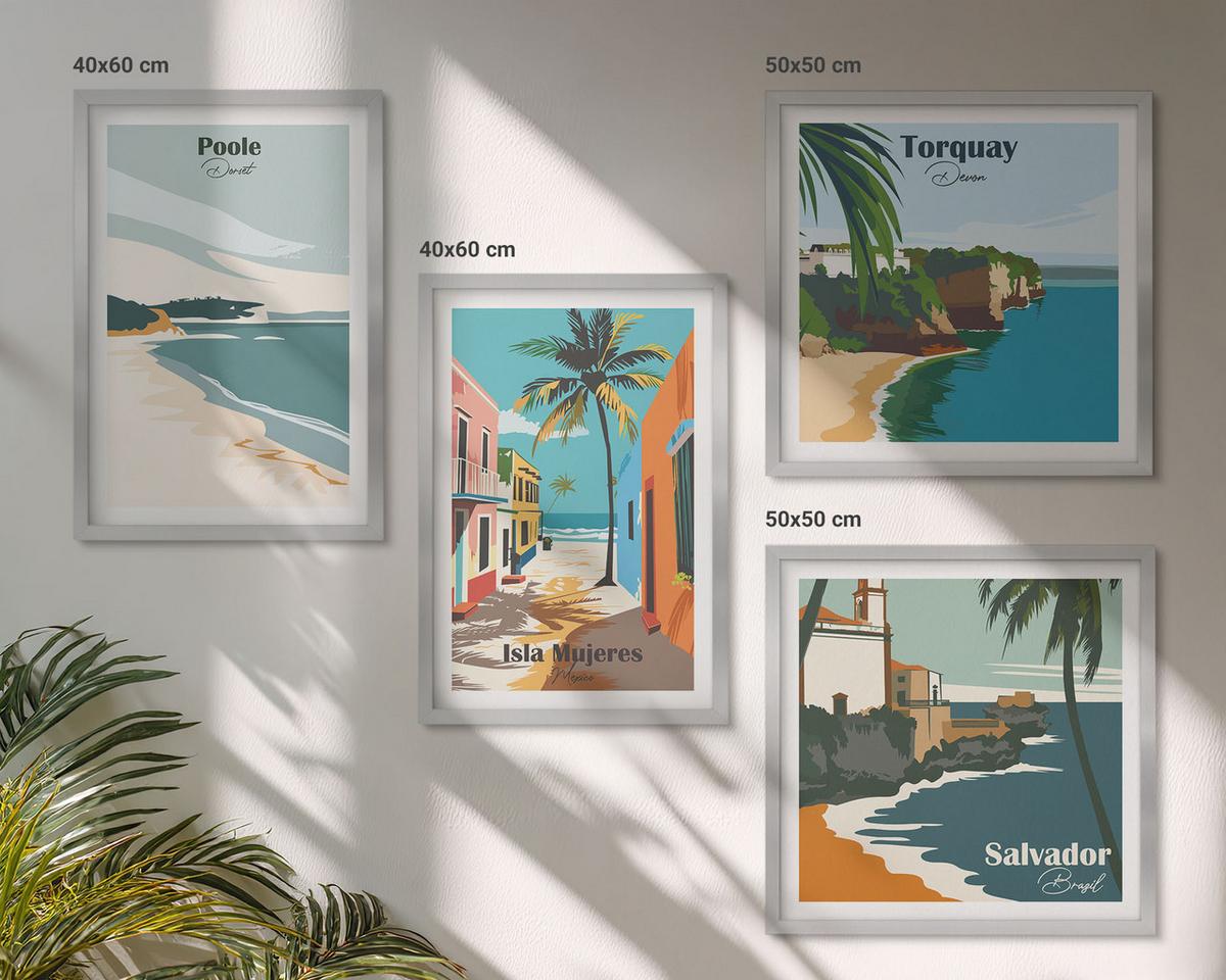 BILDER SET 4er Set - 50x50 cm & 40x60 cm Silberner Rahmen - Tropische Strände und Palmen - Silberfarben, Kunststoff (50/50cm) - TULUP