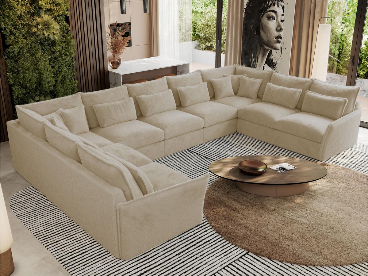 WOHNLANDSCHAFT VERSO U 9M Creme Plüsch - Creme/Schwarz, Kunststoff/Textil (442/93/270cm) - MKS
