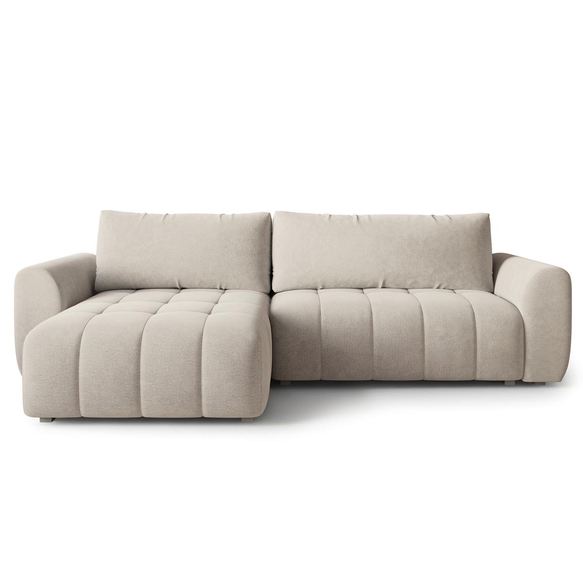 ECKSOFA MODARO CL Creme Samtstoff mit Schlaffunktion - Creme, Holzwerkstoff/Textil (285/148cm) - MASSENO