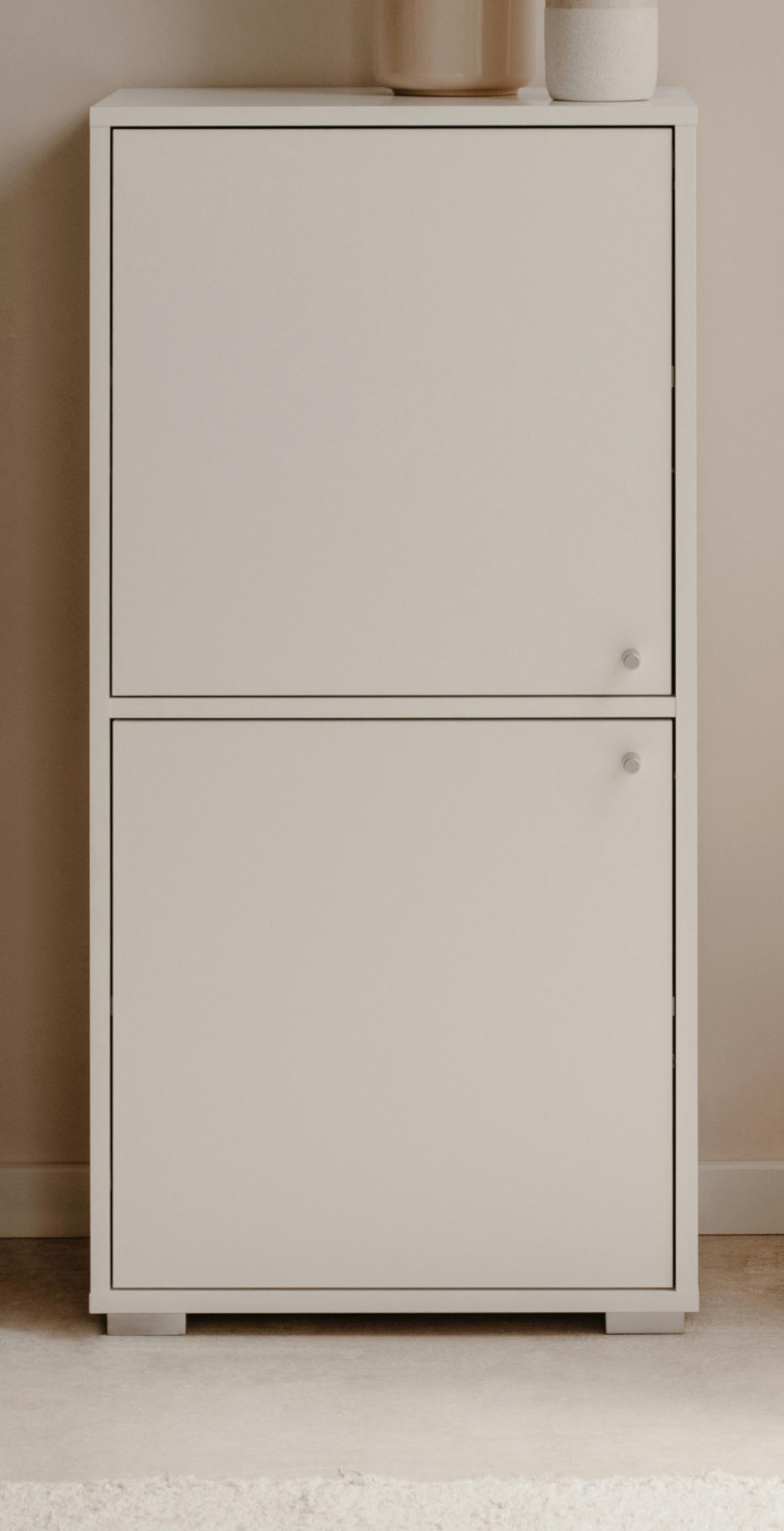 KOMMODE weiß 46 x 97 cm, Anrichte mit wechselbarem Türanschlag - Silberfarben/Weiß, Holzwerkstoff/Kunststoff (46/96.5/33.5cm) - Furn.Design