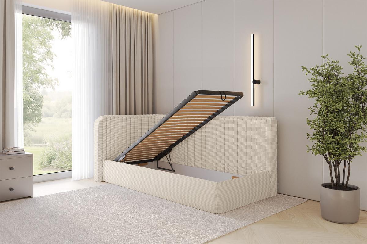 EINZELLBETT Jugendbett mit Bettkasten, Rechts - AURY 100x200 Beige - Kaschmir, Holzwerkstoff/Textil (100/200cm) - ALTDECOR