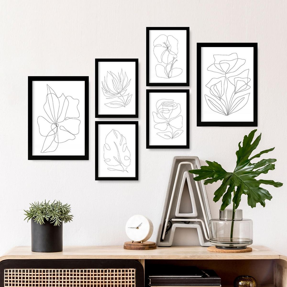 POSTER Set Mit 6 Blütenrahmen 2 In Blume Zusammenfassung Ästhetische Dekorative Gemälde Für Ihr Wohnzimmer Zuhause A3 & A4 Schwarzer Rahmen - Schwarz, Papier (29/3cm) - Nacnic