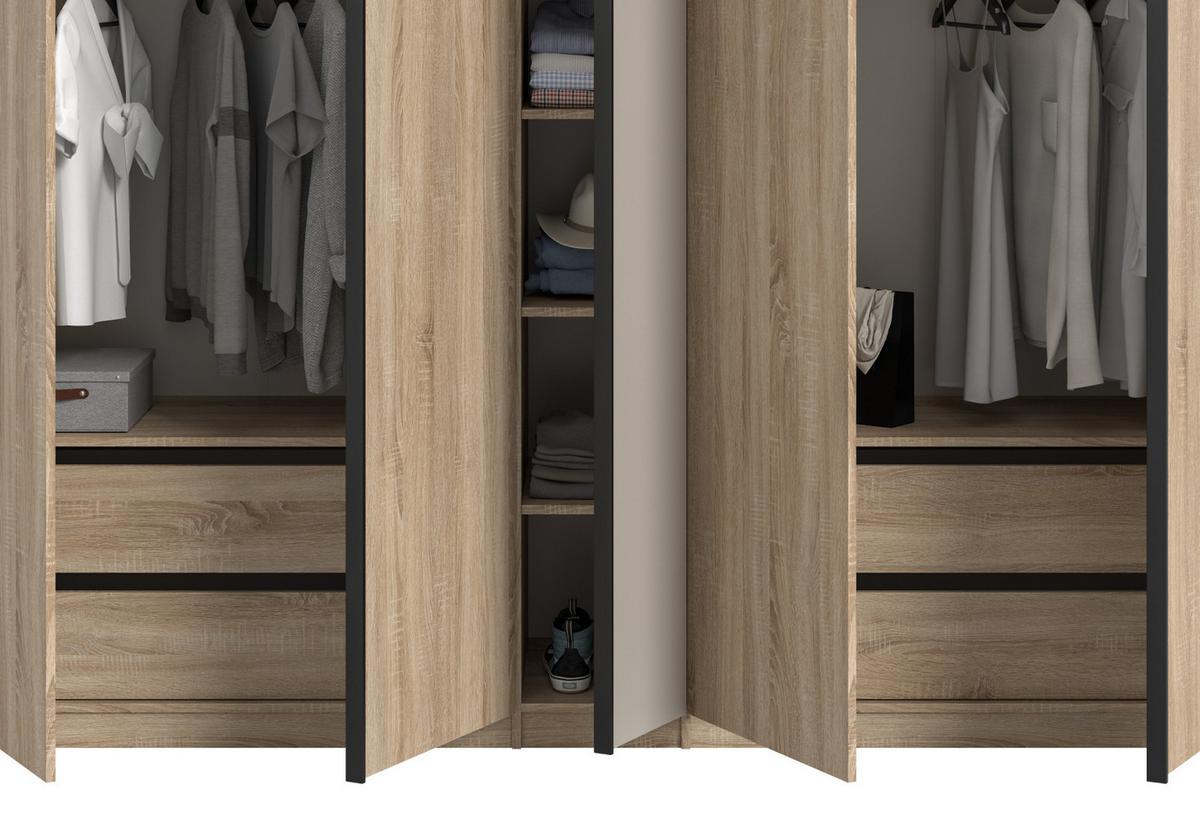 KLEIDERSCHRANK Eiche Sonoma, Kaschmir 5-türig 230 x 183 cm, Drehtürenschrank mit viel Stauraum - Kaschmir/Eichefarben, Holzwerkstoff/Kunststoff (230/183/53cm) - Inn.Furn