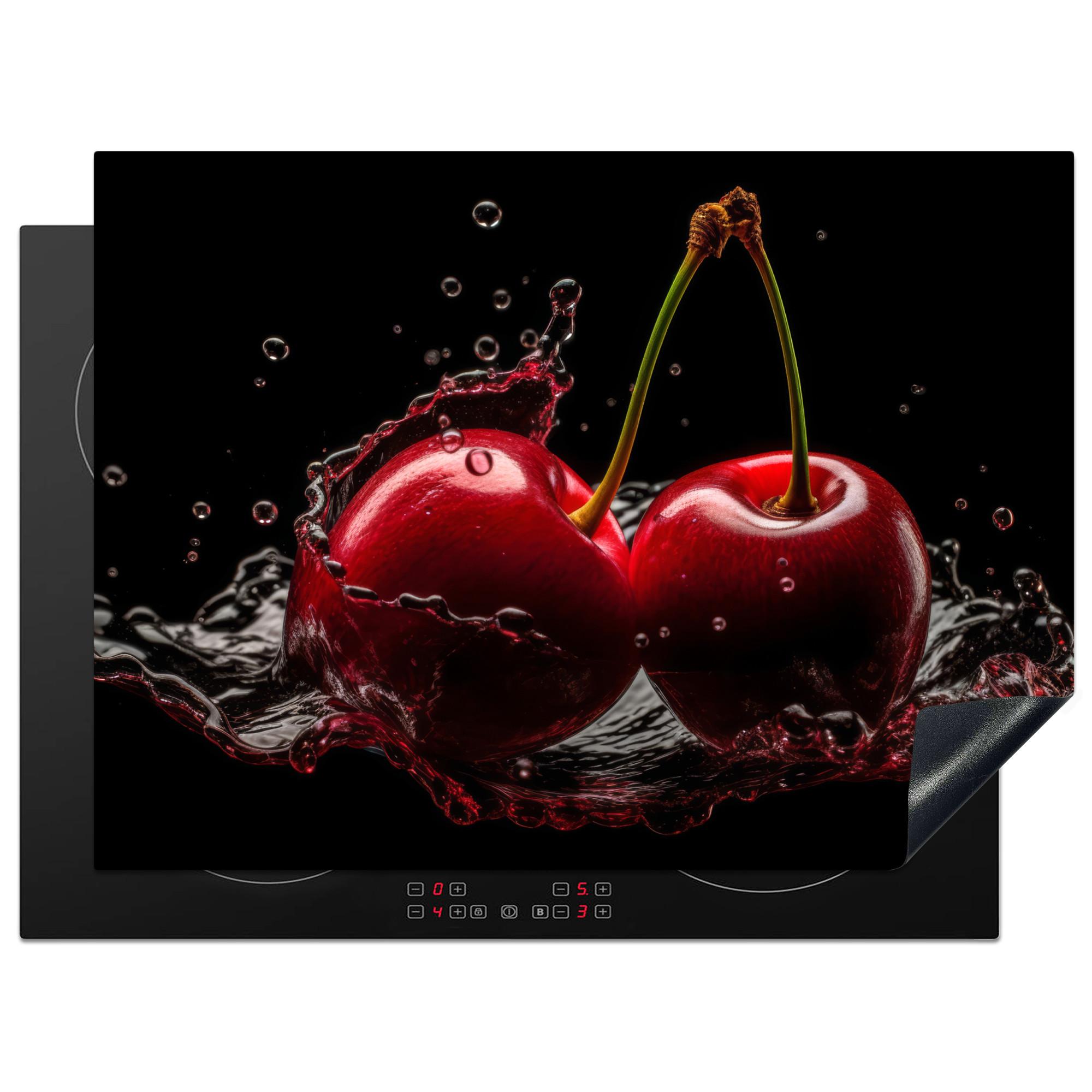 HERDABDECKPLATTE Kirsche - Rot - Frucht - Wasser - Schwarz Induktionsmatte 71x52 cm - Kirschrot, Kunststoff (71/52/0.2cm) - MuchoWow