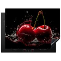 HERDABDECKPLATTE Kirsche - Rot - Frucht - Wasser - Schwarz Induktionsmatte 71x52 cm - Kirschrot, Kunststoff (71/52/0.2cm) - MuchoWow