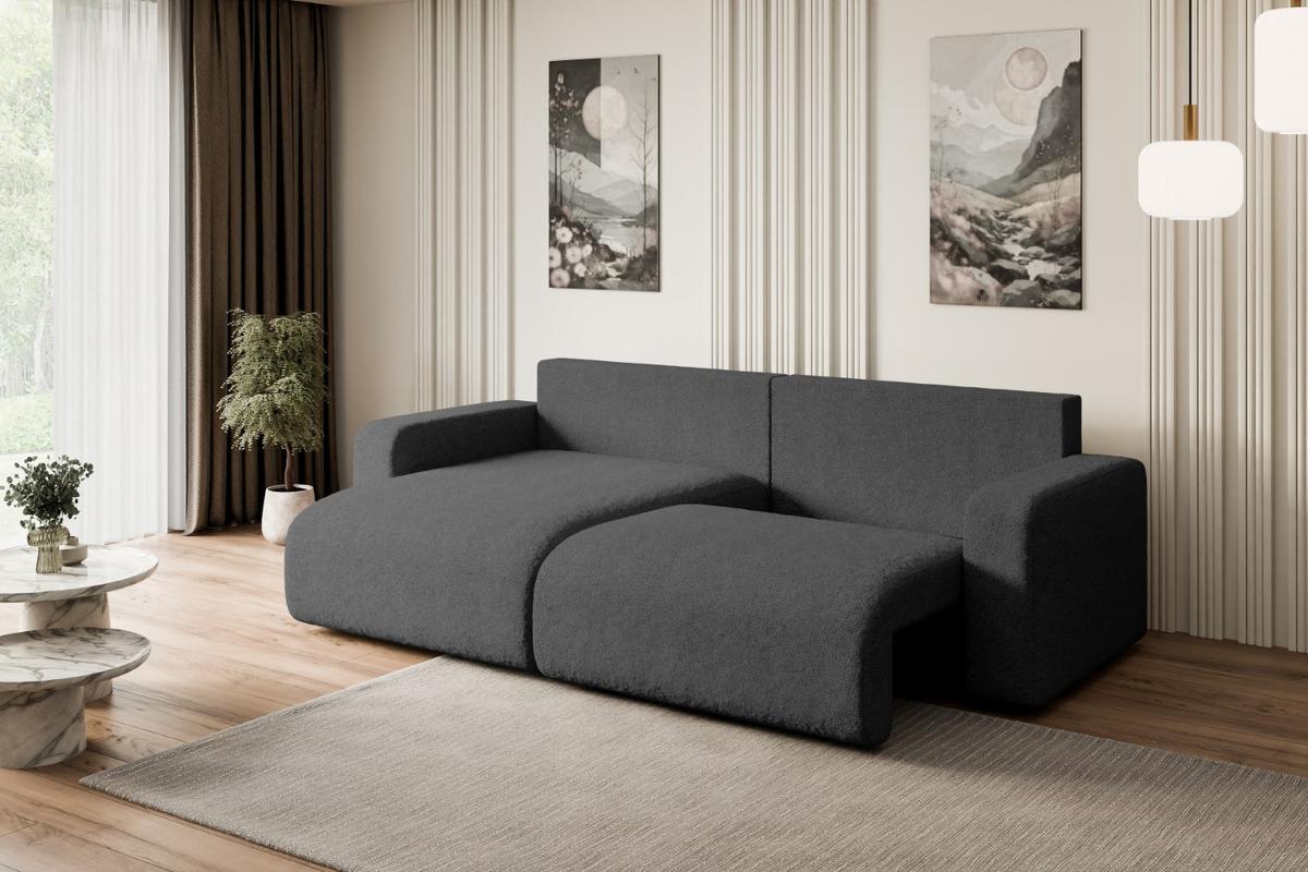 ECKSOFA mit Schlaffunktion und Bettkasten KLEEA-L - 247x143x83 cm Grau Bouclé - Schwarz/Grau, Holzwerkstoff/Kunststoff (247/143cm) - ALTDECOR