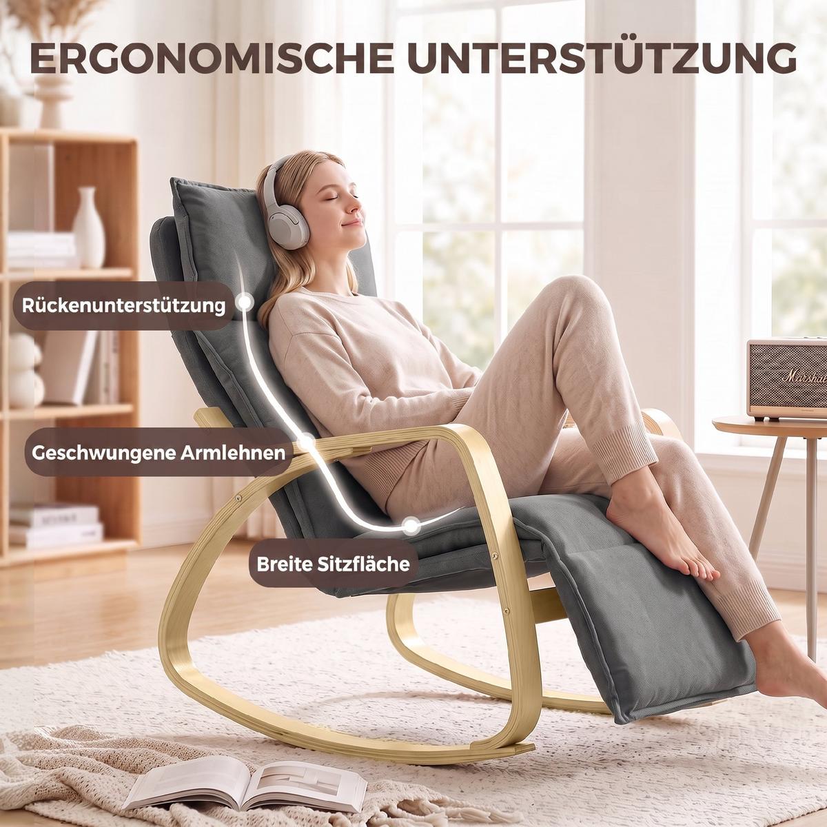 SCHAUKELSTUHL Polyester Dunkelgrau - Dunkelgrau/Creme, Birkenholz/Holzwerkstoff (67/92/106cm) - HOMCOM