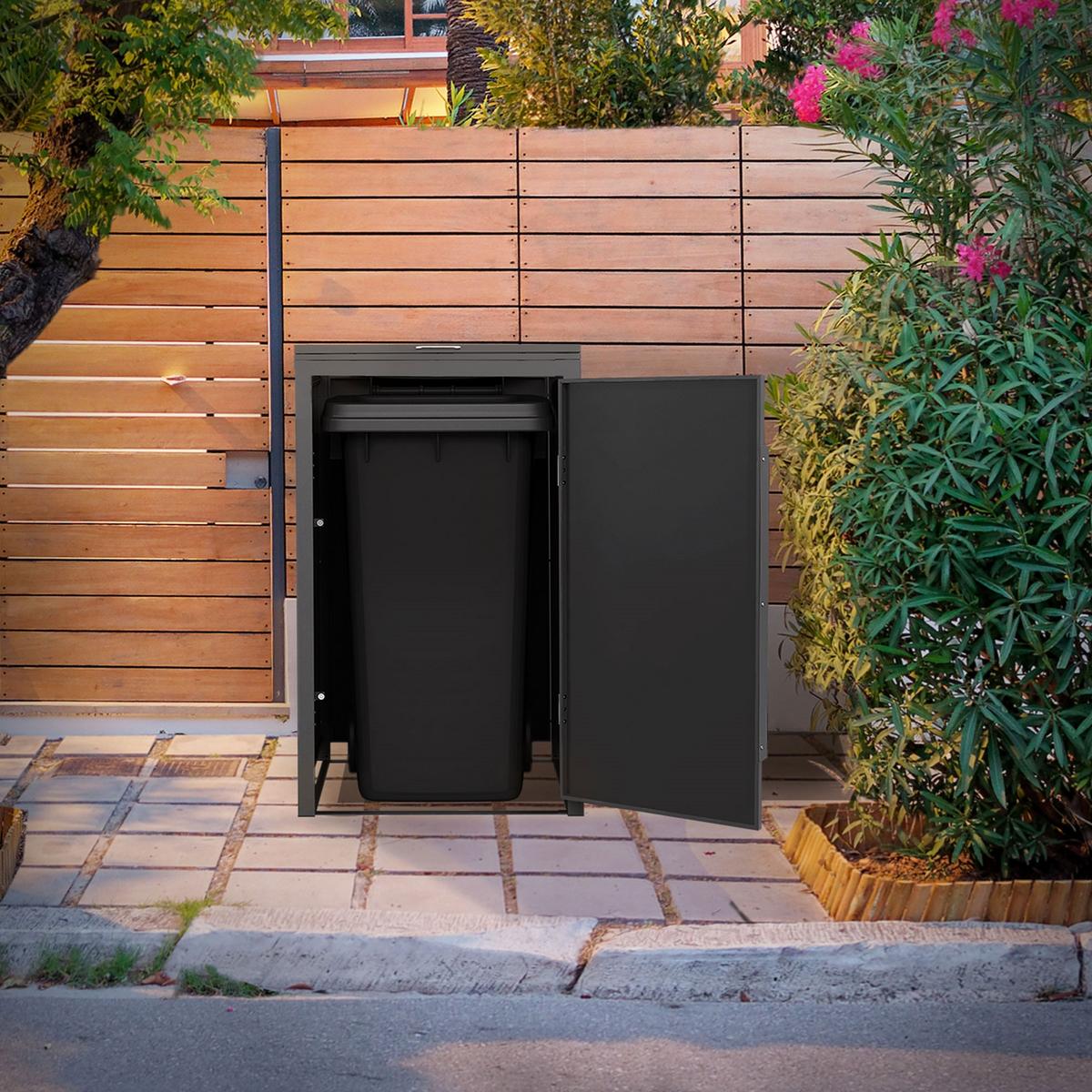 MÜLLTONNENBOX 1er 240L 68x80x120 cm Anthrazit-Eiche dunkel aus Stahl - Dunkelbraun, Metall (80/120/68cm) - ML-DESIGN