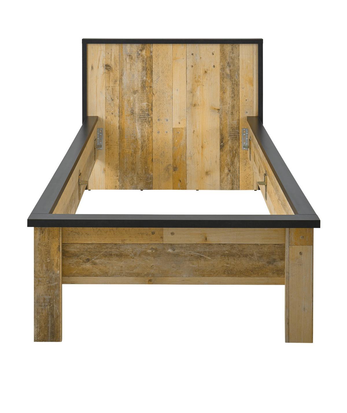 BETT Used Wood hell, dunkles Grau, Einzelbett Liegefläche 90 x 200 cm - Dunkelgrau/Naturfarben, Holzwerkstoff/Metall (90/200cm) - Furn.Design