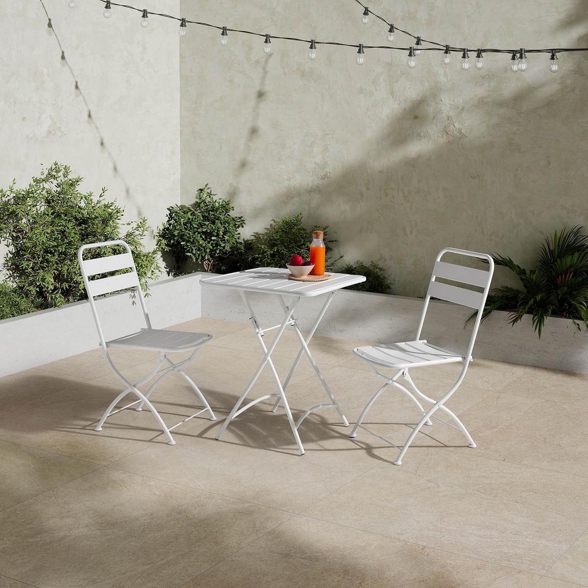 GARTENKLAPPSTUHL-SET Perla Metall - Weiß, Metall (42/88/55cm) - VS Venta-stock