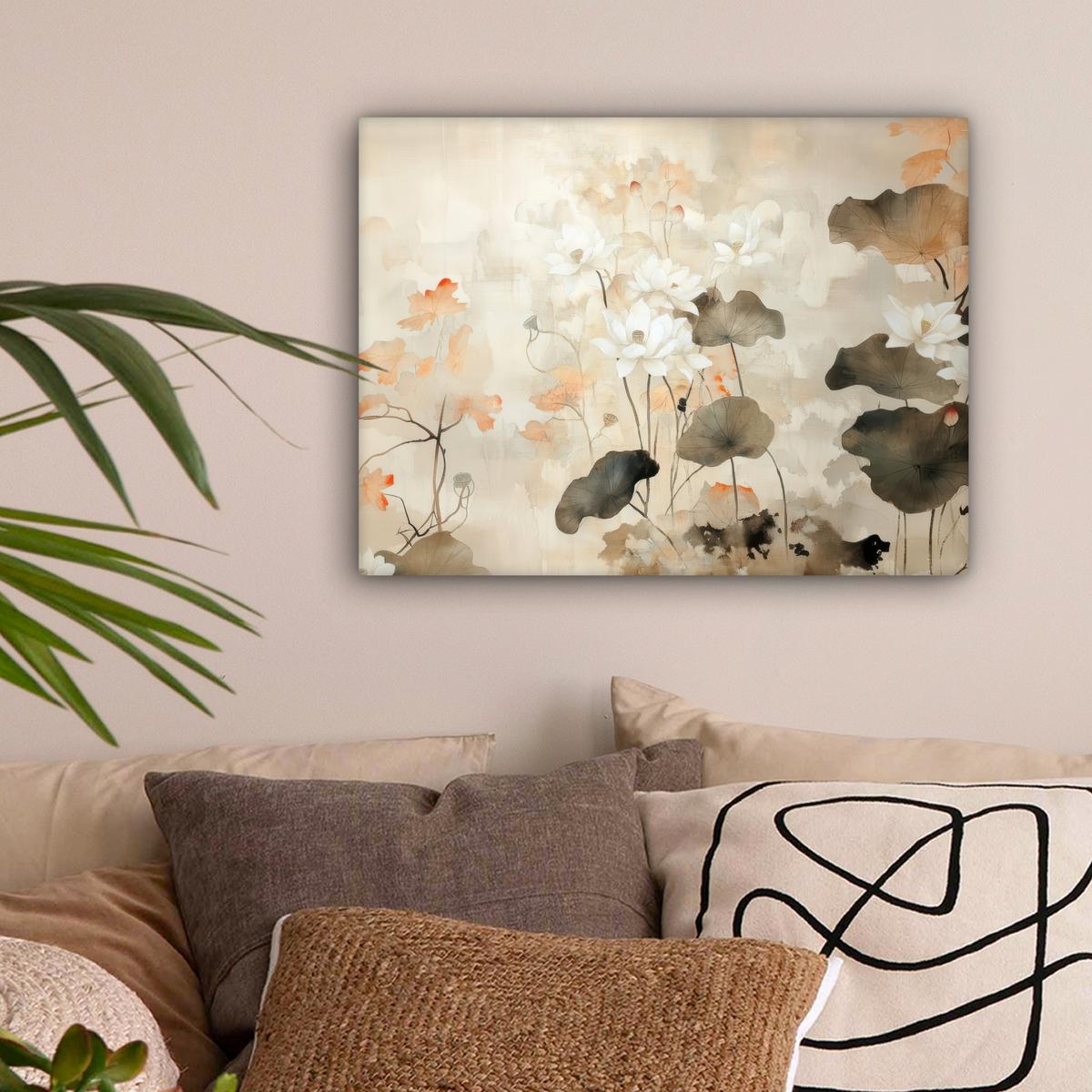 LEINWANDBILD Blumen - Japandi - Wabi sabi Wandbild 40x30 cm - Sandfarben, Textil (40/30cm) - MuchoWow