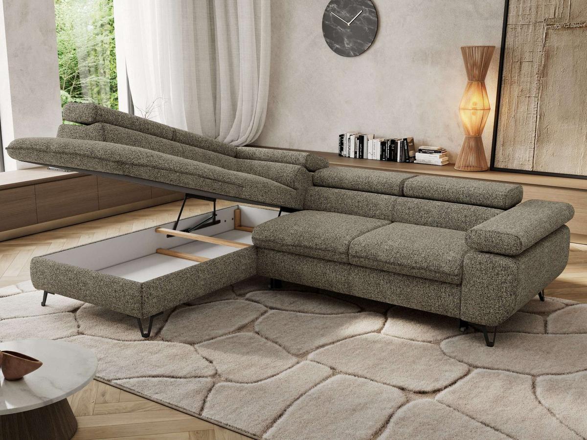ECKSOFA PABLO L Grau Struktur - Links Seite mit Visco Topper - Schwarz/Grau, Textil/Metall (208/273cm) - MKS