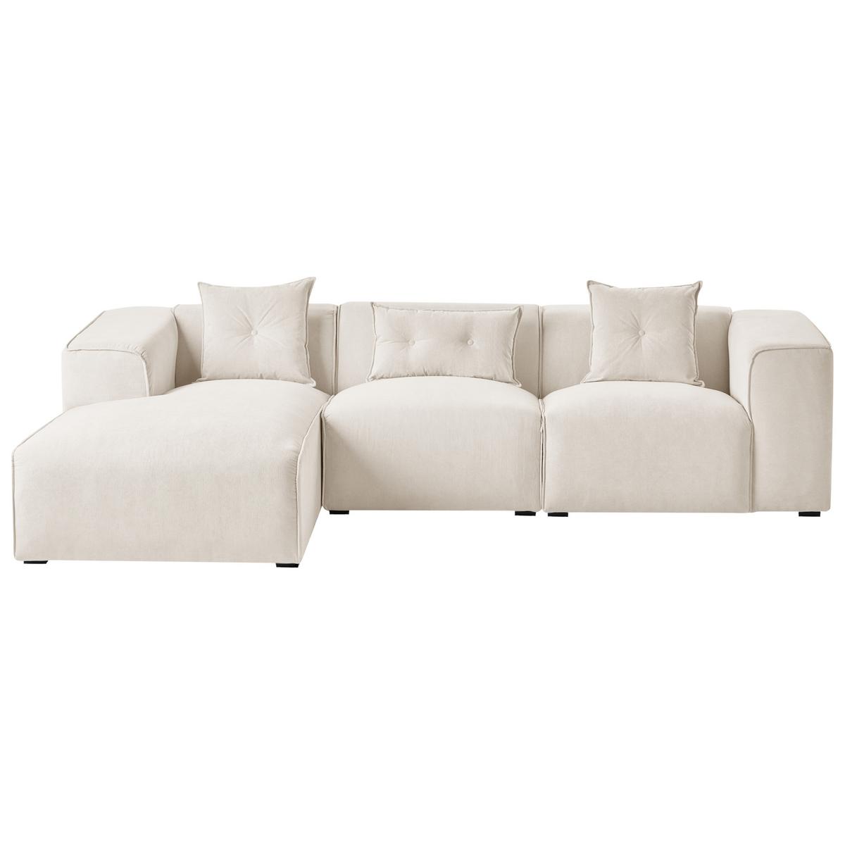 ECKSOFA 3-Sitzer Cord Cremeweiß rechtsseitig Dolva - Creme, Textil (294/170cm) - Beliani
