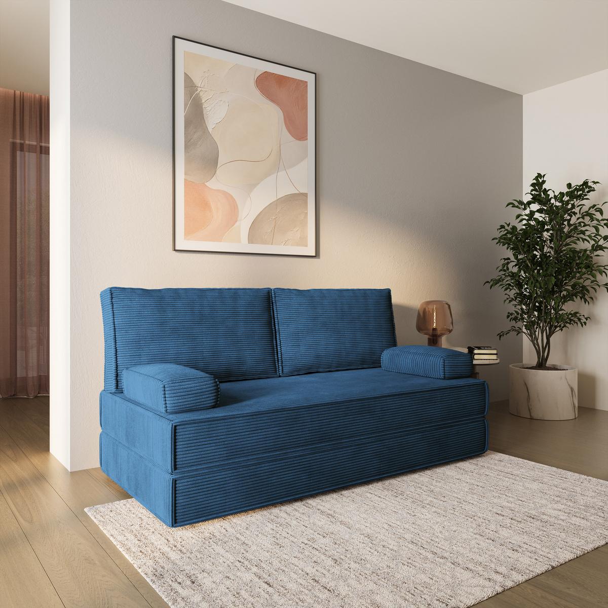 BETTSOFA SILAR aus Schaumstoff Cordstoff Blau Schlaffunktion - Blau, Textil (170/86/80cm) - MASSENO