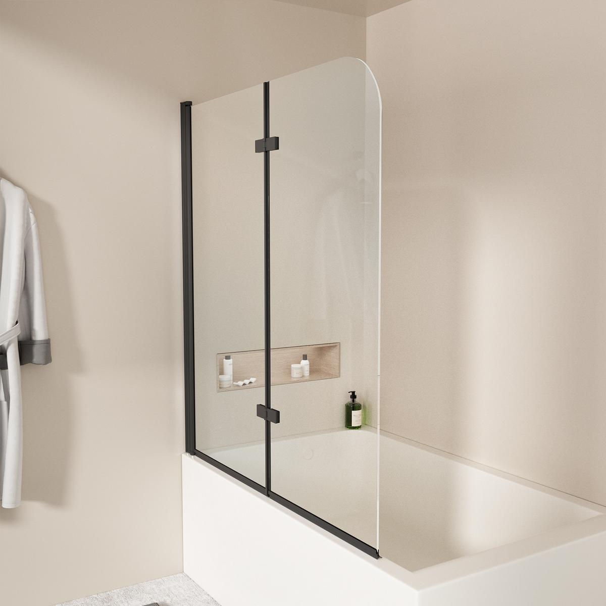 BADEWANNENAUFSATZ 3-teilig faltbar schwarz 120/140 cm - Schwarz, Glas (120/140cm) - EMKE