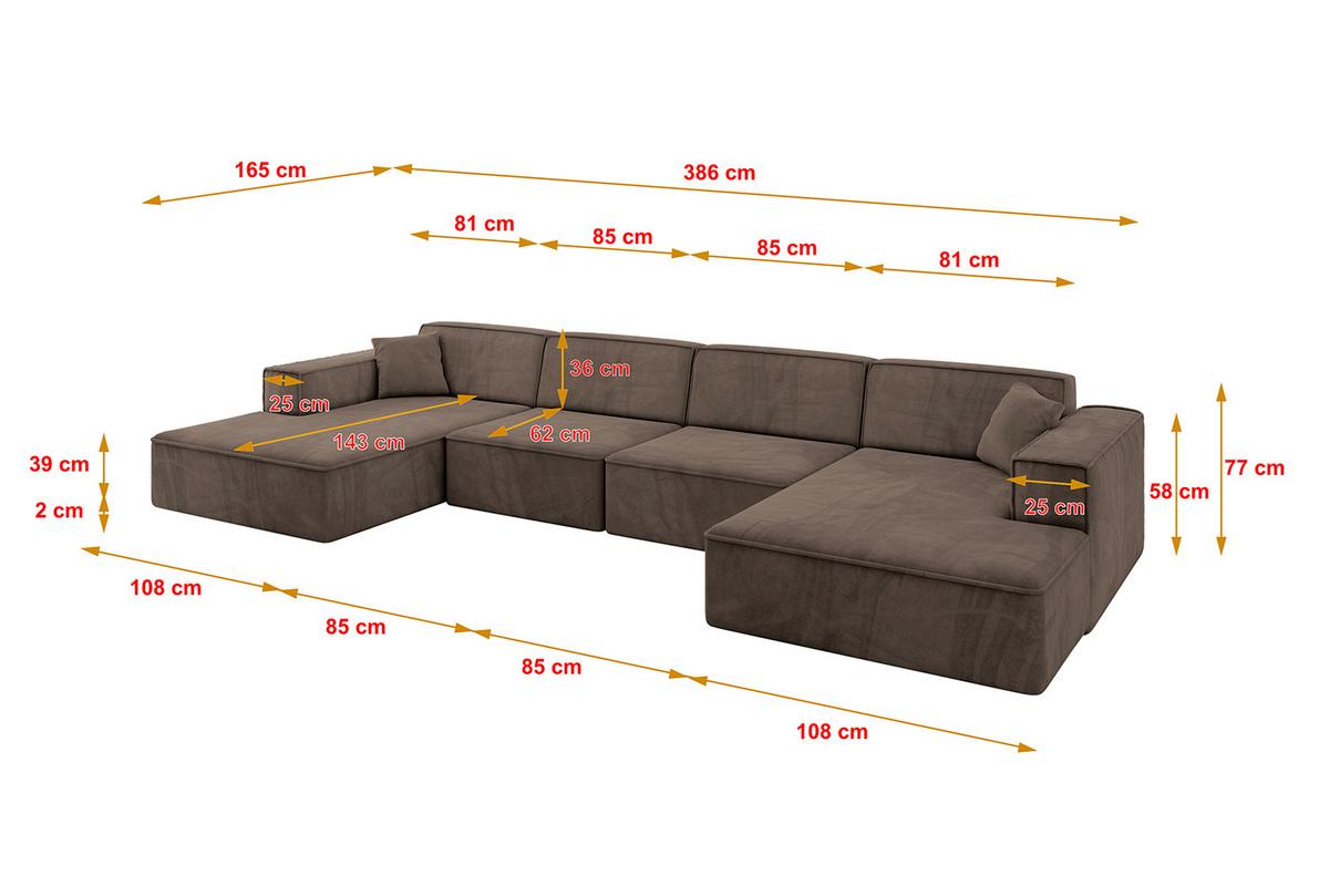 WOHNLANDSCHAFT IREA-U2-v4 - 386x165x77 cm Braun - Braun, Holzwerkstoff/Textil (386/77/165cm) - ALTDECOR