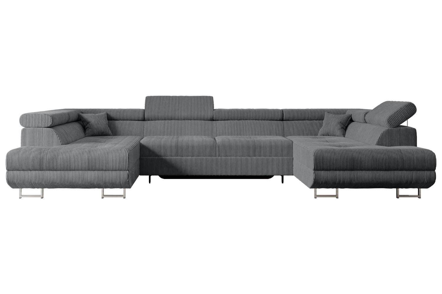 WOHNLANDSCHAFT mit Schlaffunktion und Bettkasten GUSA-U 342x202x107 cm Duneklgrau Cord - Dunkelgrau/Silberfarben, Holzwerkstoff/Textil (342/107/202cm) - ALTDECOR