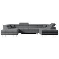 WOHNLANDSCHAFT mit Schlaffunktion und Bettkasten GUSA-U 342x202x107 cm Duneklgrau Cord - Dunkelgrau/Silberfarben, Holzwerkstoff/Textil (342/107/202cm) - ALTDECOR