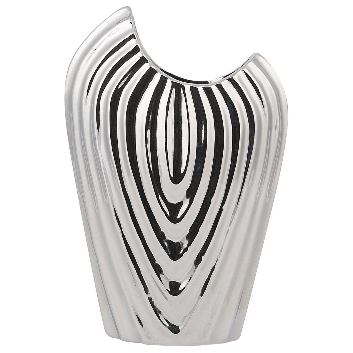 DEKOVASE Steinzeug silber Ecetra - Silberfarben, Stein (26cm) - Beliani