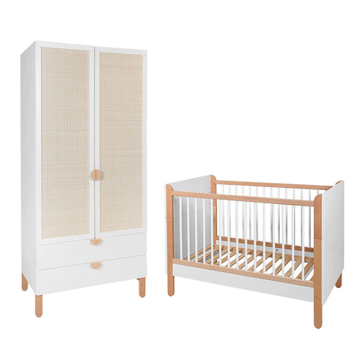 BABYZIMMER 2-teilig Laurie Weiß und Holz - Weiß, Holzwerkstoff (123.5/90/64cm) - Petits-meubles