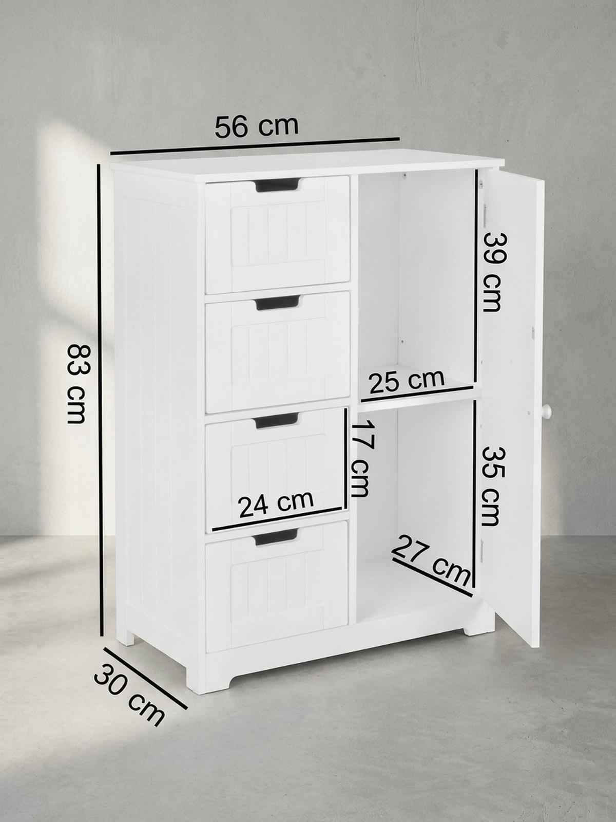 BADSCHRANK Weiß 30x83x30 cm im Landhausstil aus MDF mit 4 Schubladen - Weiß, Holz (56/83/30cm) - KADIMA DESIGN