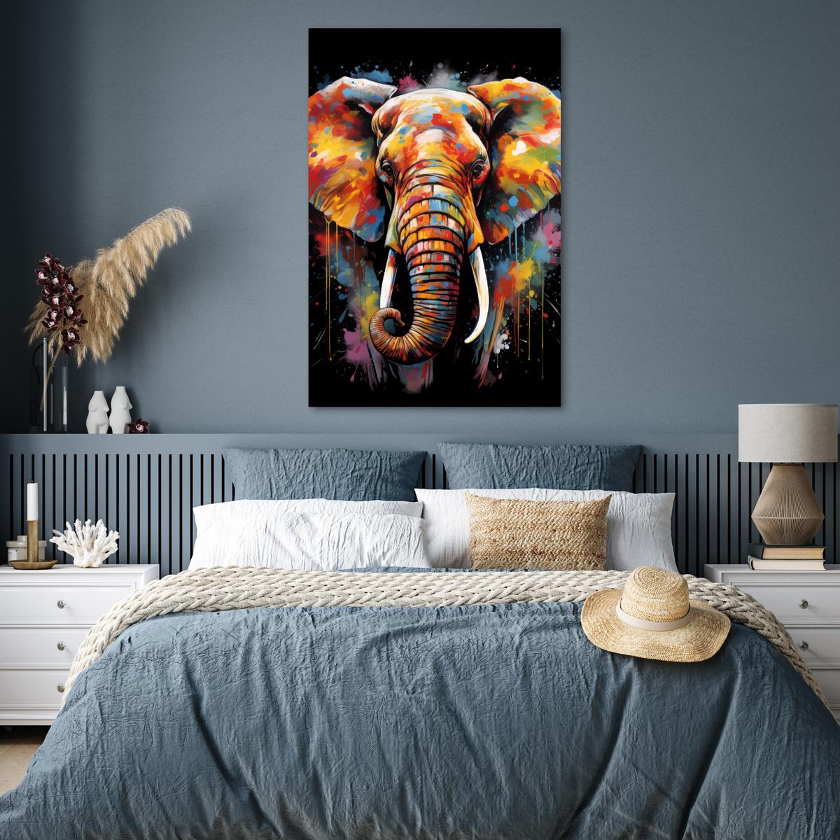 POSTER Elefant - Graffiti - Schwarz - Tiere - Farben Wandbild Schlafzimmer 80x120 cm - Schwarz, Papier (80/120/0.1cm) - MuchoWow