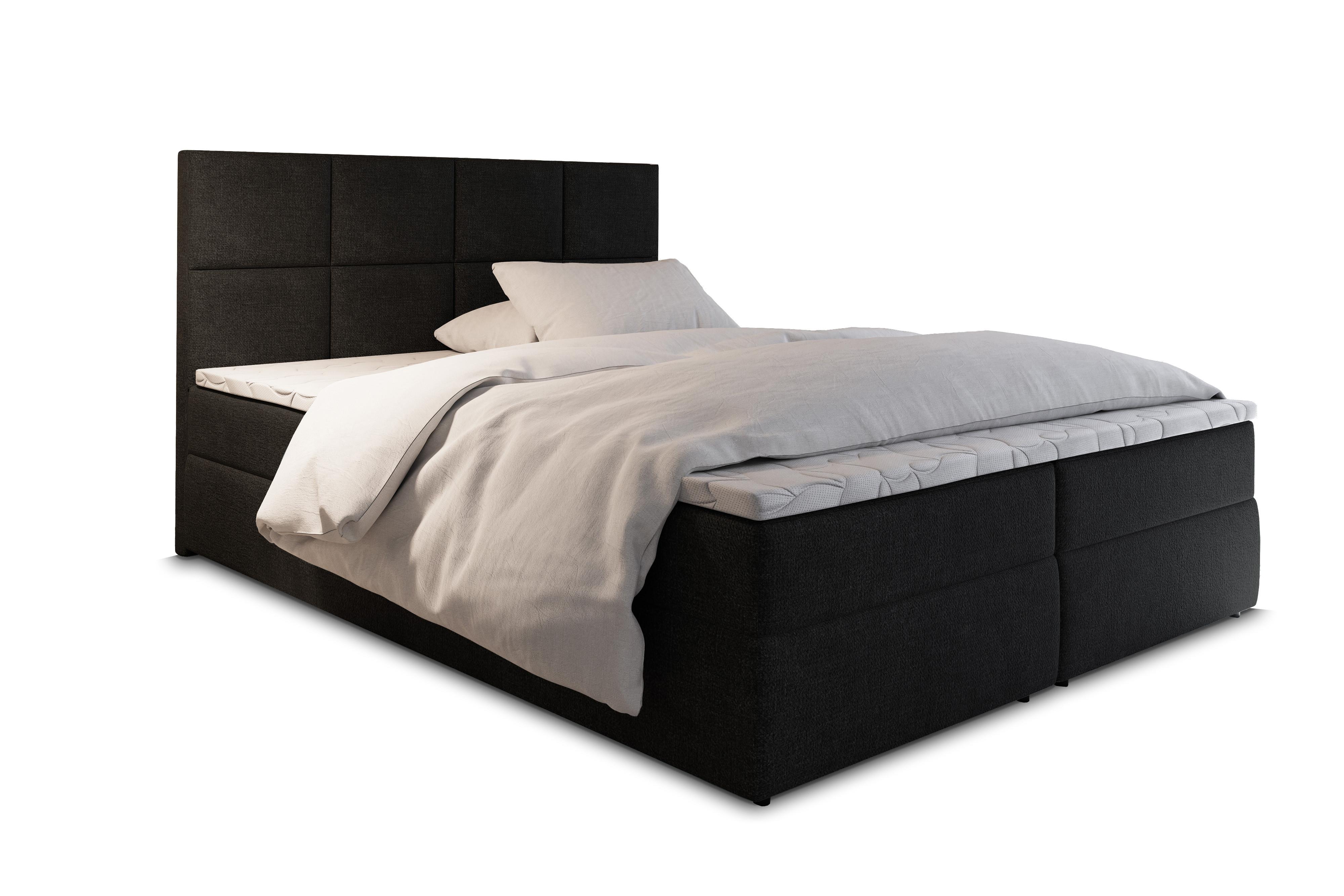 BOXBETT LENA 180x200 cm mit Matratze und Topper - Schwarz - Anthrazit, Holz (180/200cm) - MASSENO