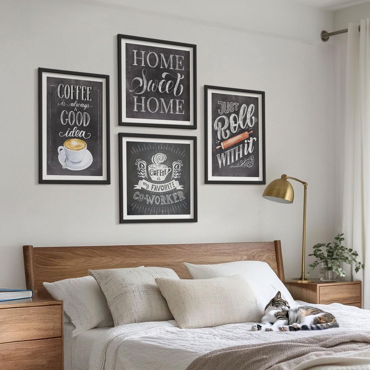 BILDER SET 4er Set - 50x50 cm & 40x60 cm Schwarzer Rahmen - Kaffeeroller, heimelige Wärme - Schwarz, Kunststoff (50/50cm) - TULUP