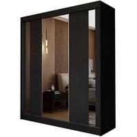 SCHWEBETÜRENSCHRANK GRAZIA 180/216/61 cm 3-türig mit Spiegel Schwarz - Schwarz, Holzwerkstoff (180/216/61cm) - MASSENO