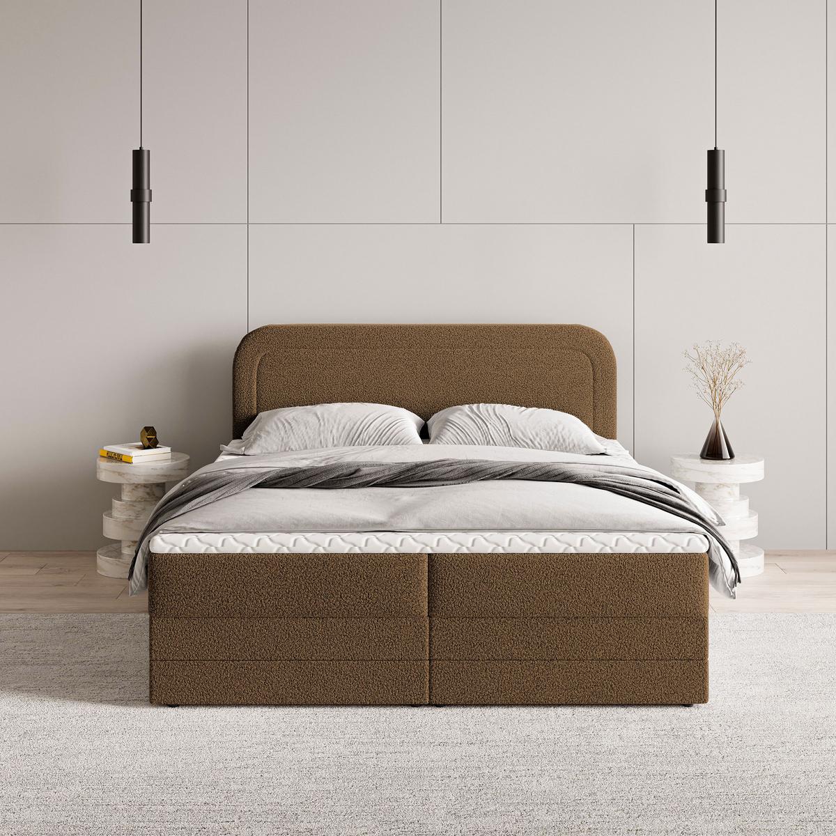 BOXBETT ARMEL 180x200 cm mit Matratze und Topper - Braun - Braun, Holz (180/200cm) - MASSENO