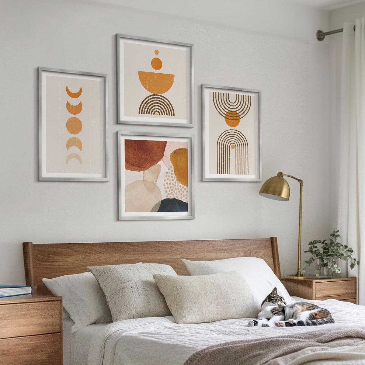 BILDER SET 4er Set - 50x50 cm & 40x60 cm Silberner Rahmen - Boho-minimalistische Dekorationen - Silberfarben, Kunststoff (50/50cm) - TULUP