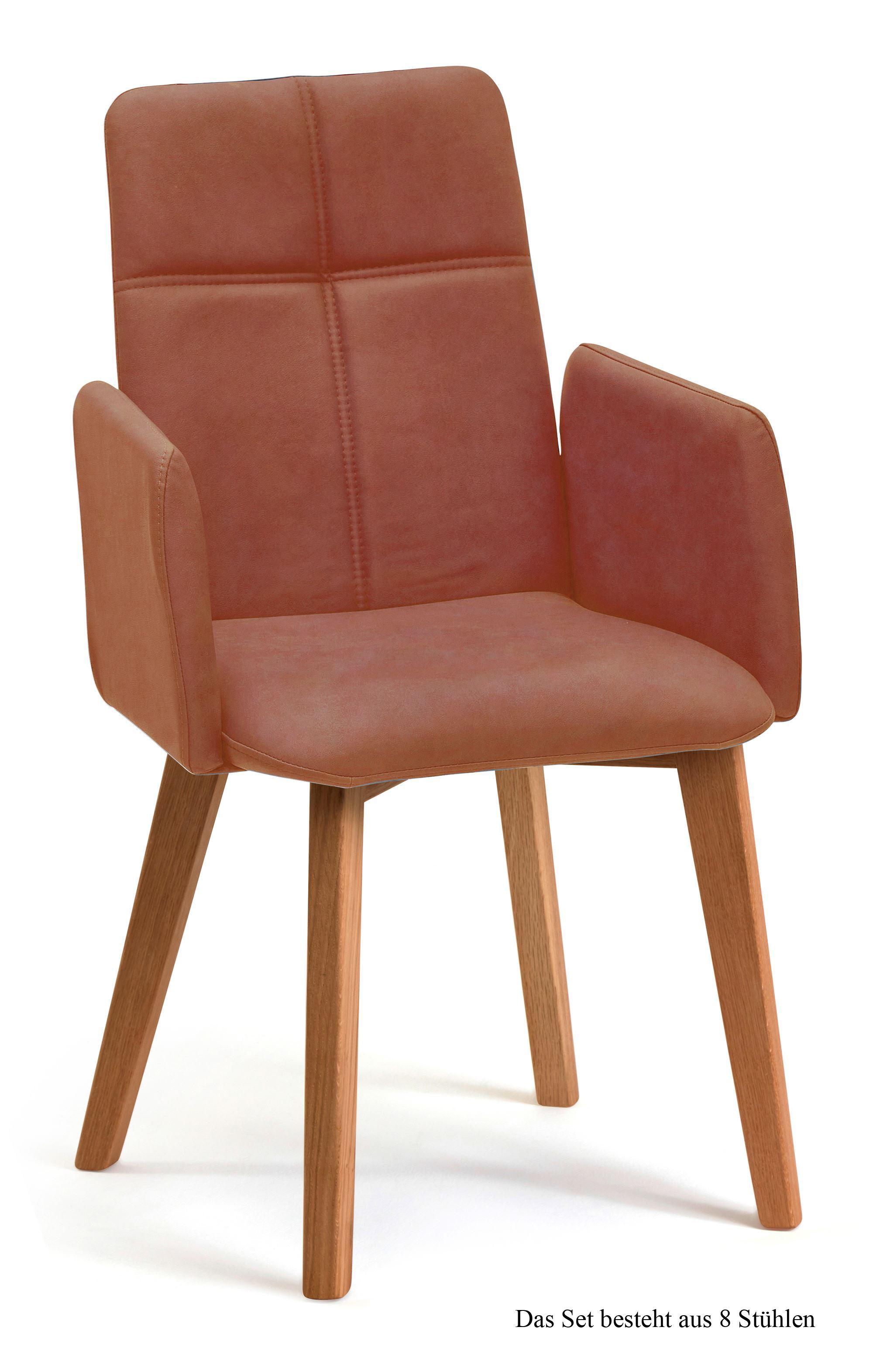 ARMLEHNSTUHL (8er-Set) Dardana 52x92x60 Eiche geölt/Cognac - Cognac/Eichefarben, Kunststoff (60/92/52cm) - 58aufmkessel