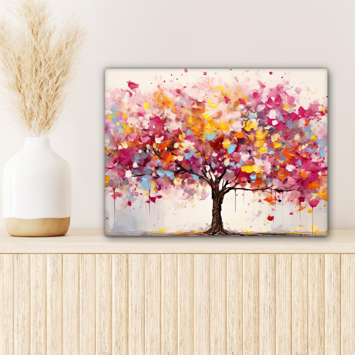 LEINWANDBILD Aquarell - Baum - Kunst - Abstrakt Wandbild 40x30 cm - Rosa, Textil (40/30cm) - MuchoWow