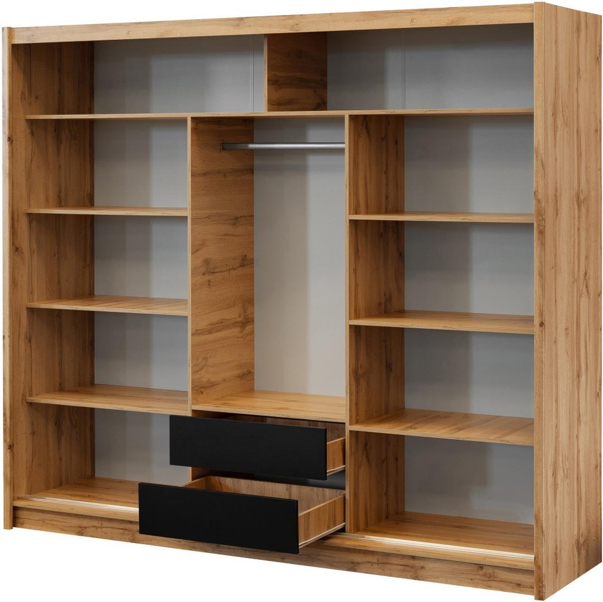 SCHWEBETÜRENSCHRANK Leroy mit 2 Türen und Lamellen, 250 cm, Schwarz+eiche Wotan - Eiche Wotan/Schwarz, Holzwerkstoff (250/215/60.5cm) - Beautysofa