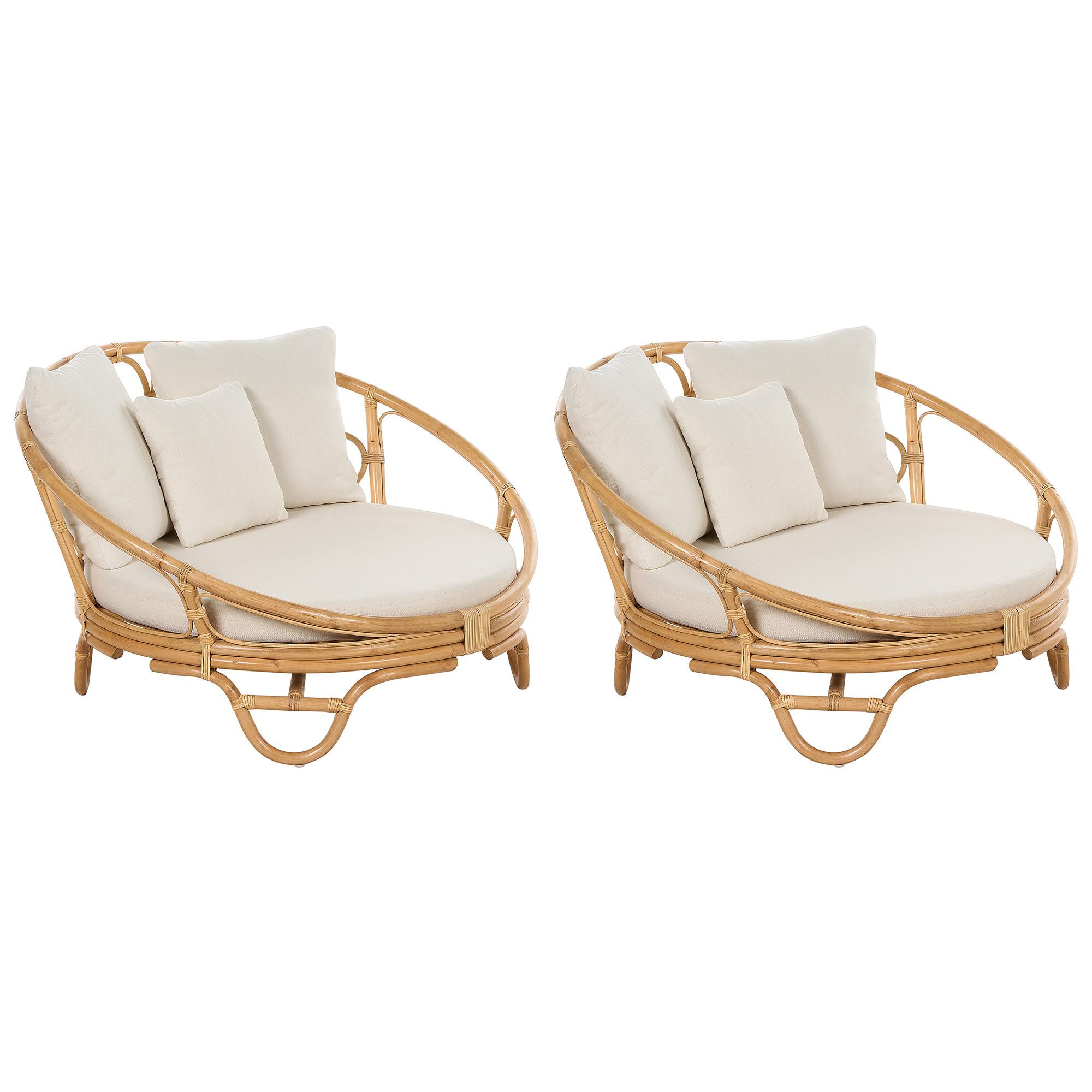 SONNENINSEL 2er-Set Rattan natürlich Auflagen beige ROSSANO - Beige/Naturfarben, Naturmaterialien (112/71/110cm)