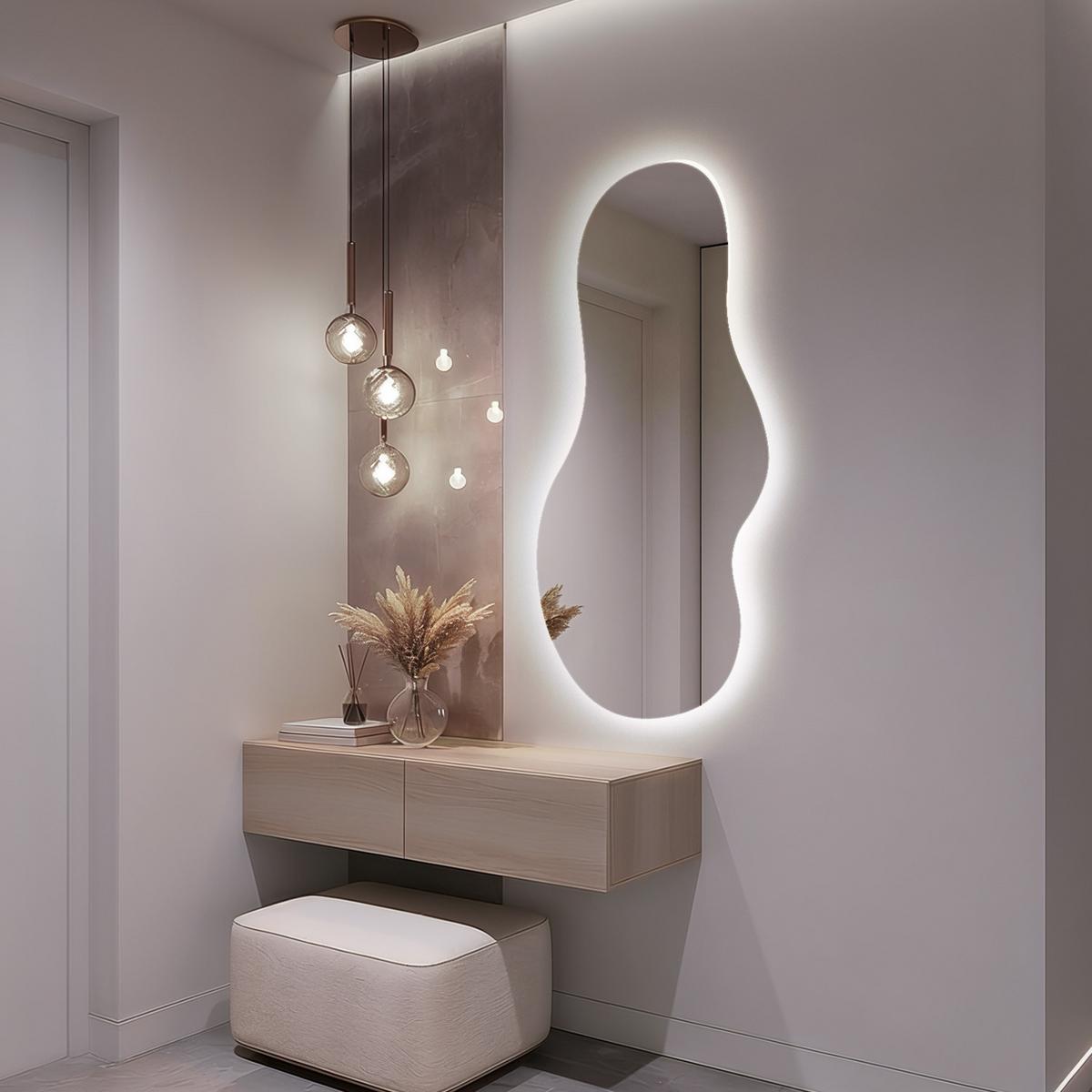 LED WANDSPIEGEL 40x80 cm asymmetrisch 4000K - Hellblau, Glas (40/80/0.4cm) - TULUP
