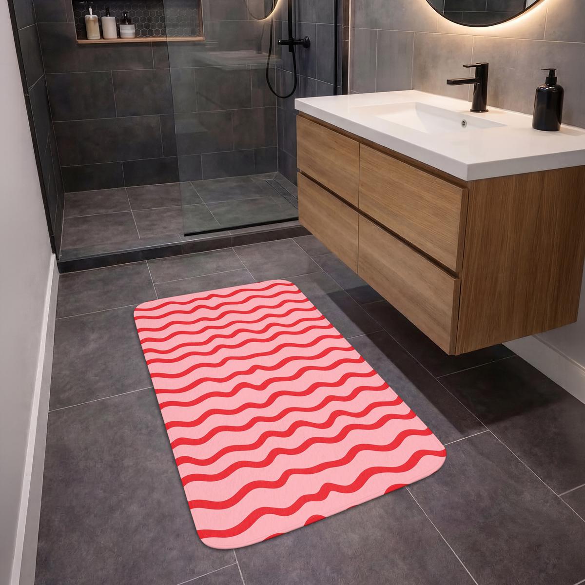 BADEMATTE Verspielt - Muster - Rot 60x90 cm - Rosa, Textil (60/90cm) - OnlyWow